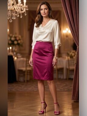 JACOB Rich Purple/Pink Satin fully lined Pencil Skirt SIZE 10